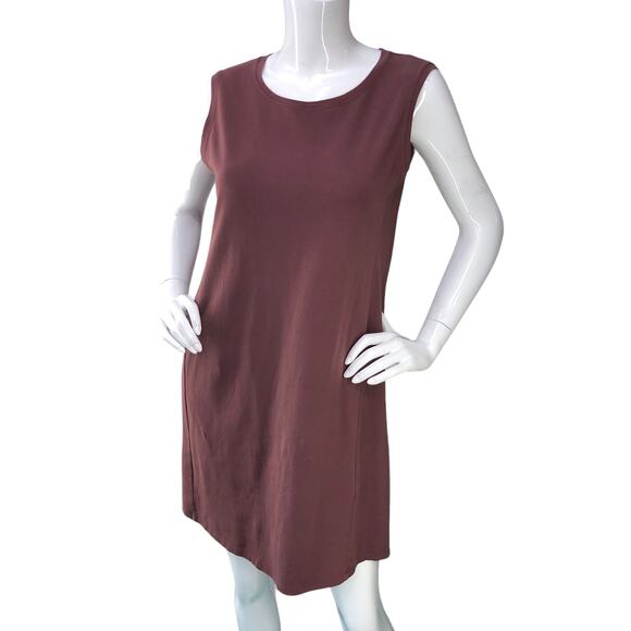 Eileen Fisher Womens Size S Stretch Jersey Knit Dress Round Neck Rust USA Made - Picture 1 of 15